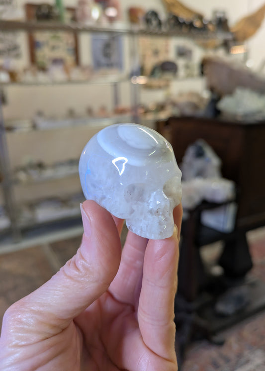 Agate and Quartz Jawless Skull, Carved in China