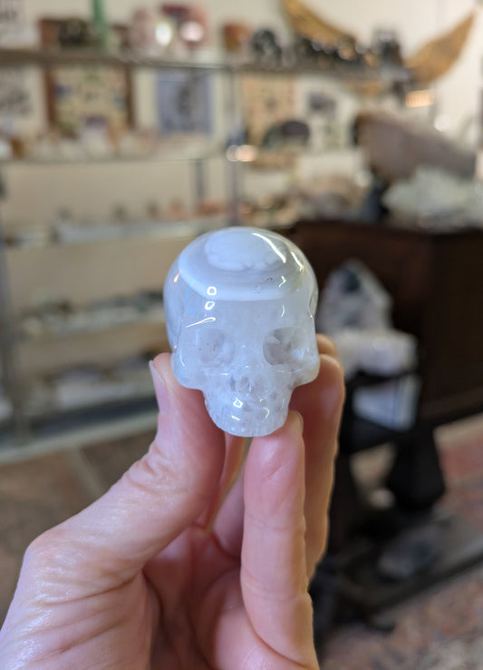 Agate and Quartz Jawless Skull, Carved in China