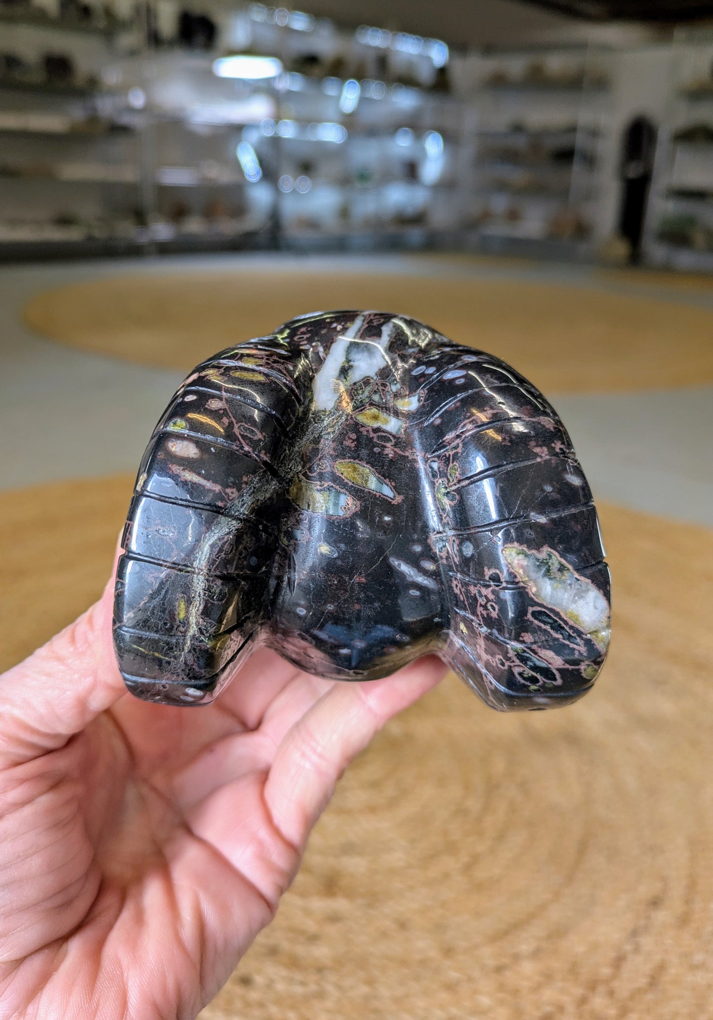 Jasper and Quartz Horned Skull Carving