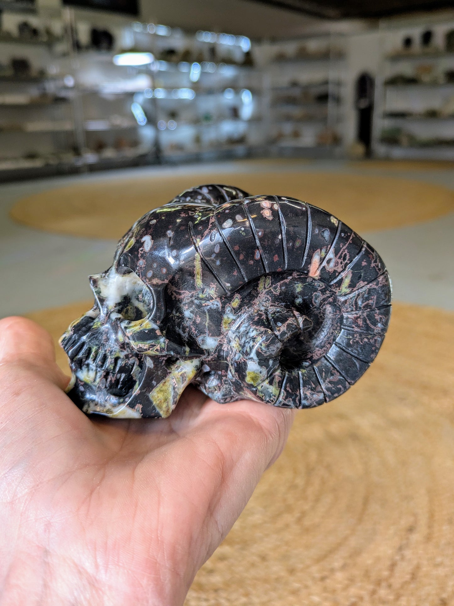 Jasper and Quartz Horned Skull Carving