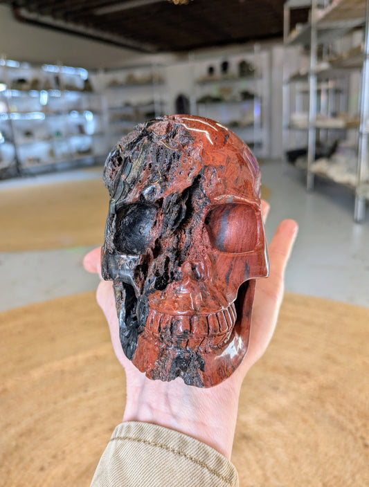 Red Jasper Two Face Skull Carving