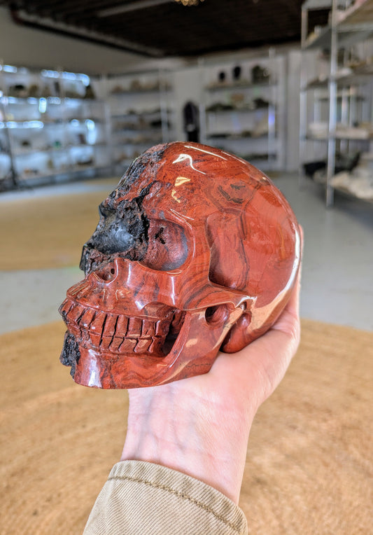 Red Jasper Two Face Skull Carving