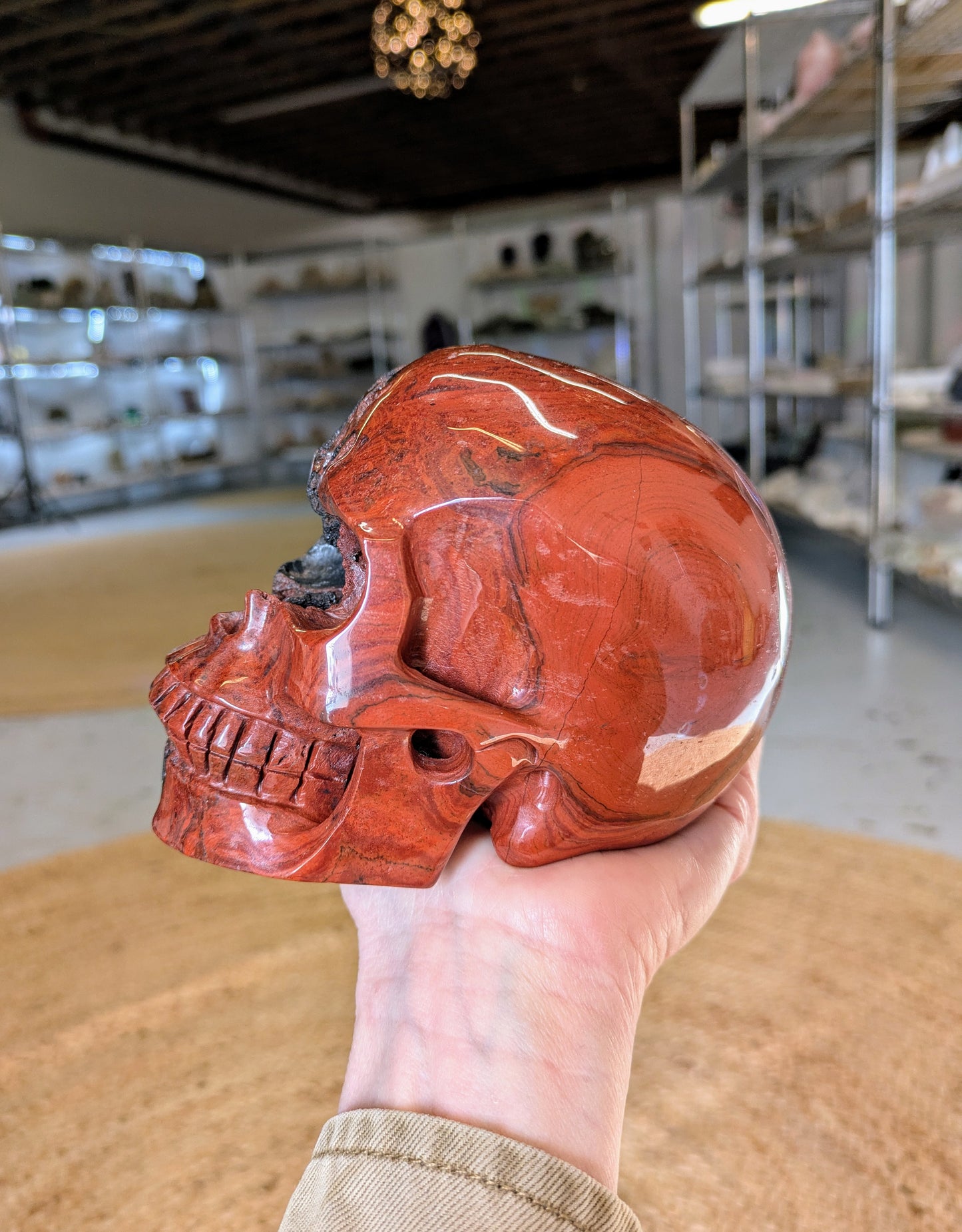 Red Jasper Two Face Skull Carving