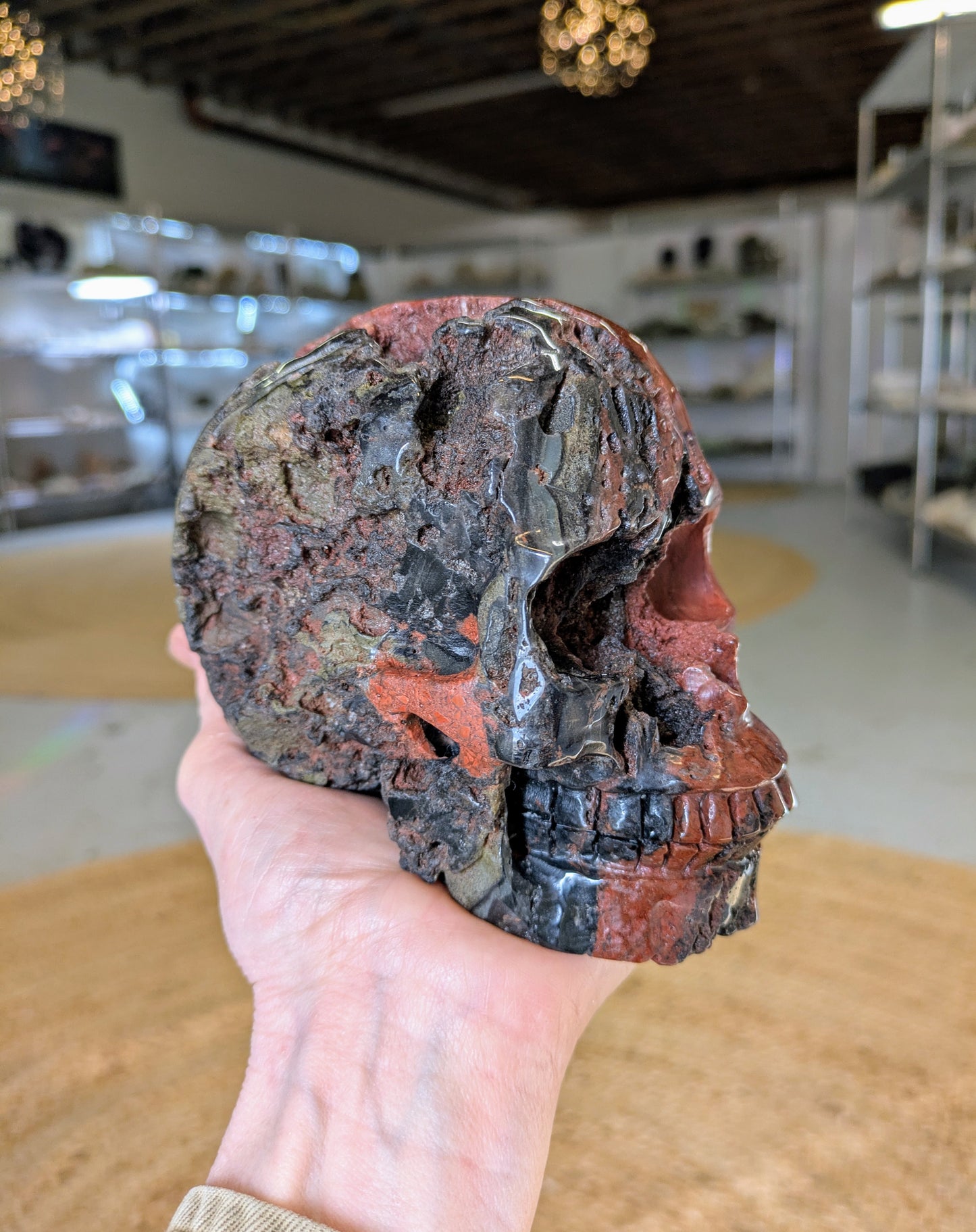 Red Jasper Two Face Skull Carving