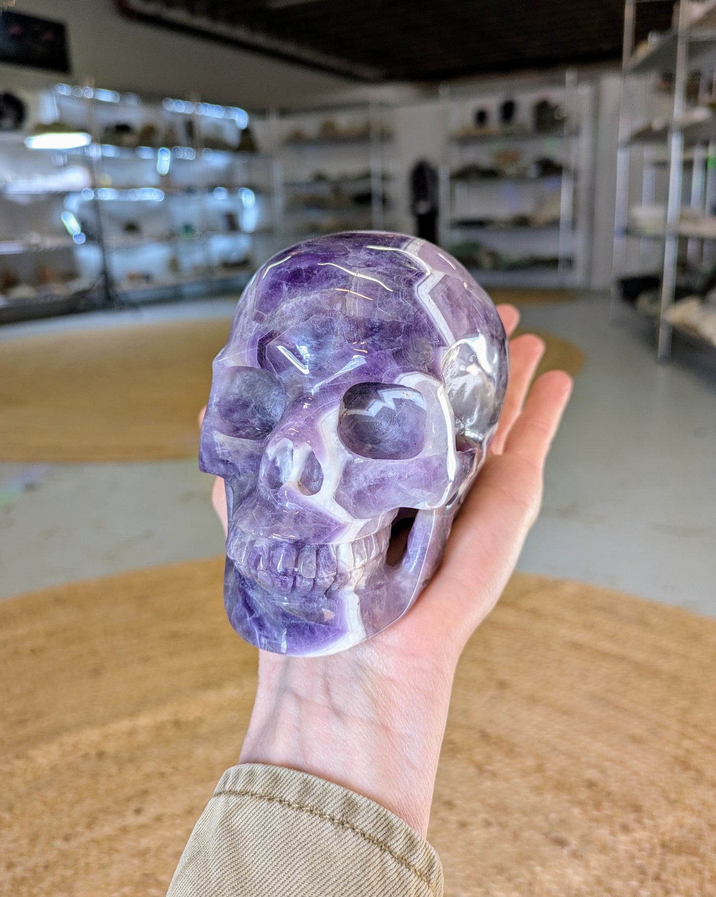 Chevron Amethyst Carved Skull