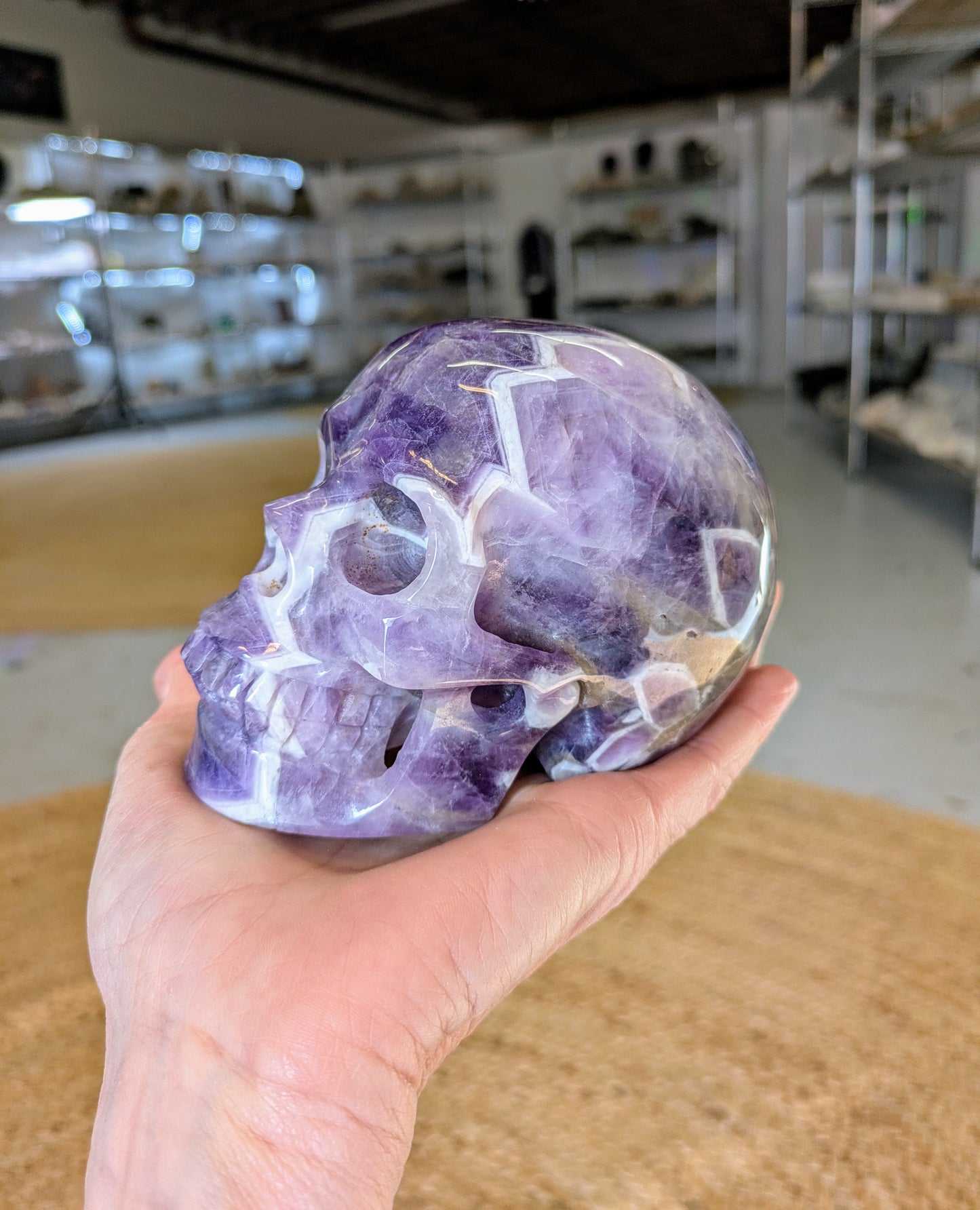 Chevron Amethyst Carved Skull