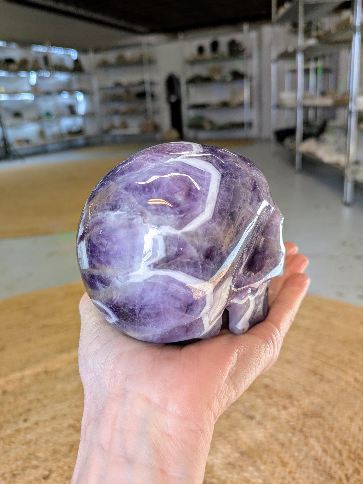 Chevron Amethyst Carved Skull