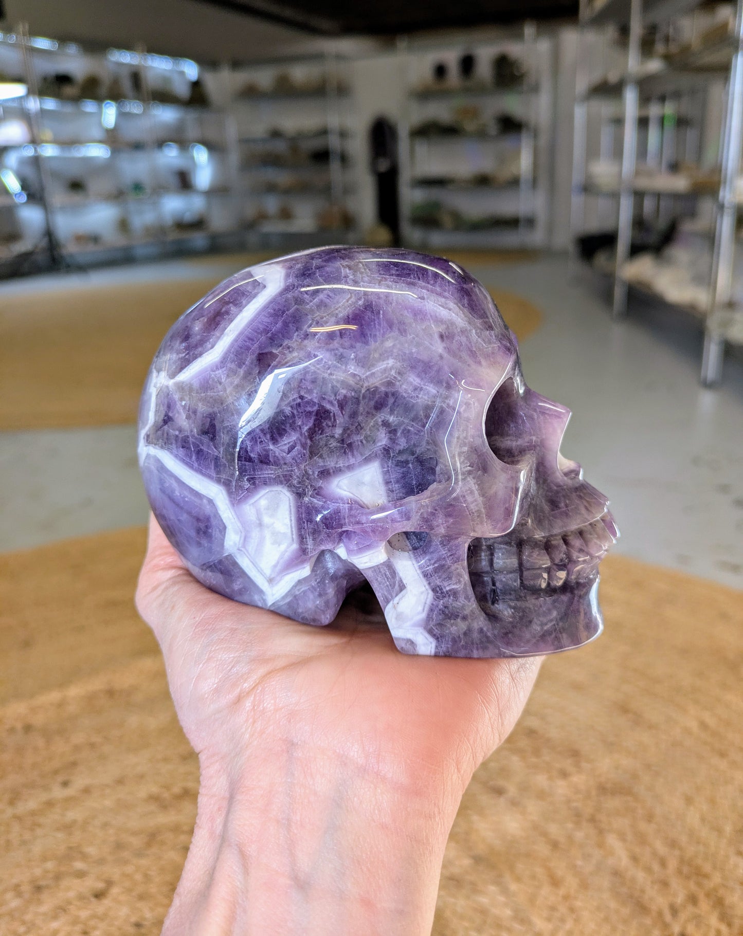 Chevron Amethyst Carved Skull