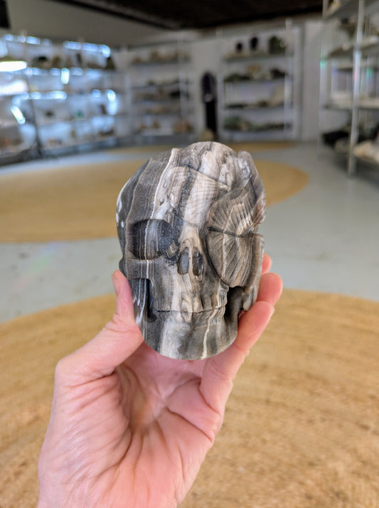 Layered Jasper Flower Skull Carving