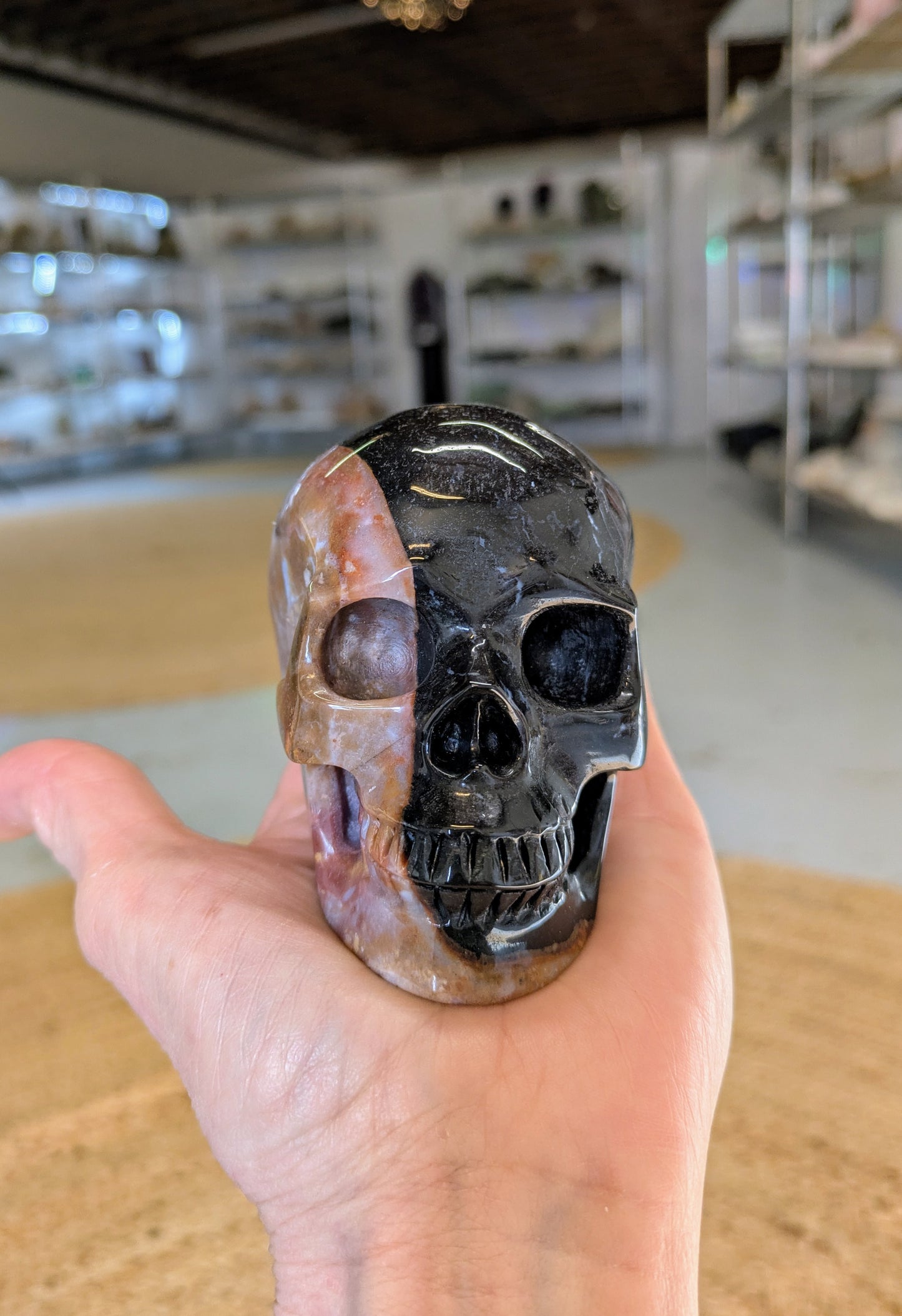 Two Face Agate Skull Carving