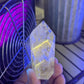 Polished Quartz Tower with Powellite and Smokey Phantoms from Minas Gerais, Brazil
