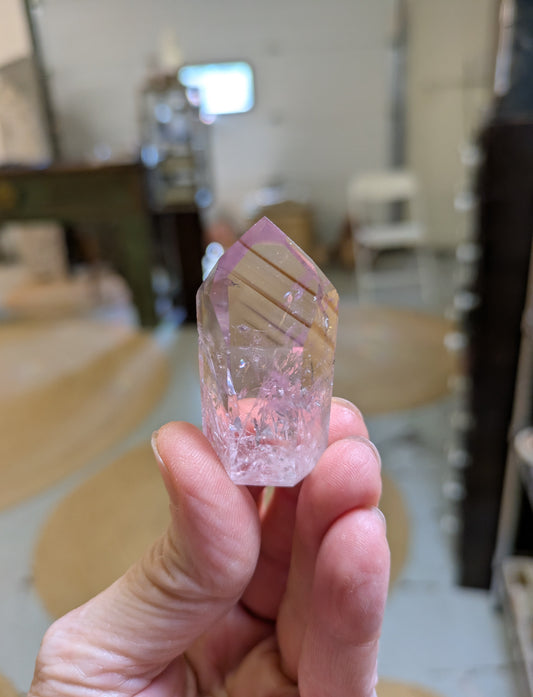 Polished Amethyst Quartz Tower with Powellite and Smokey Phantoms from Minas Gerais, Brazil