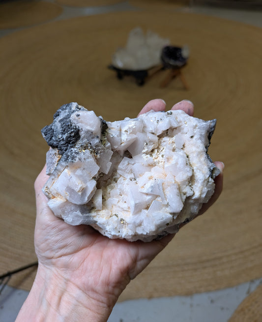 Mangano Calcite with Sphalerite and Pyrite from Peru