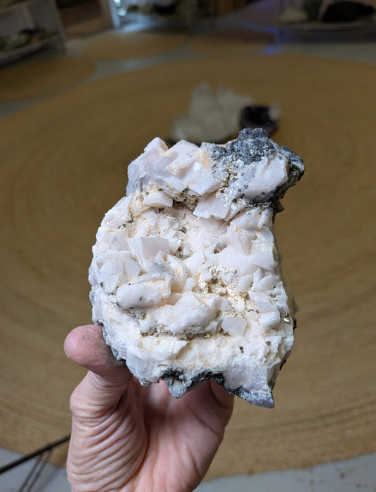 Mangano Calcite with Sphalerite and Pyrite from Peru