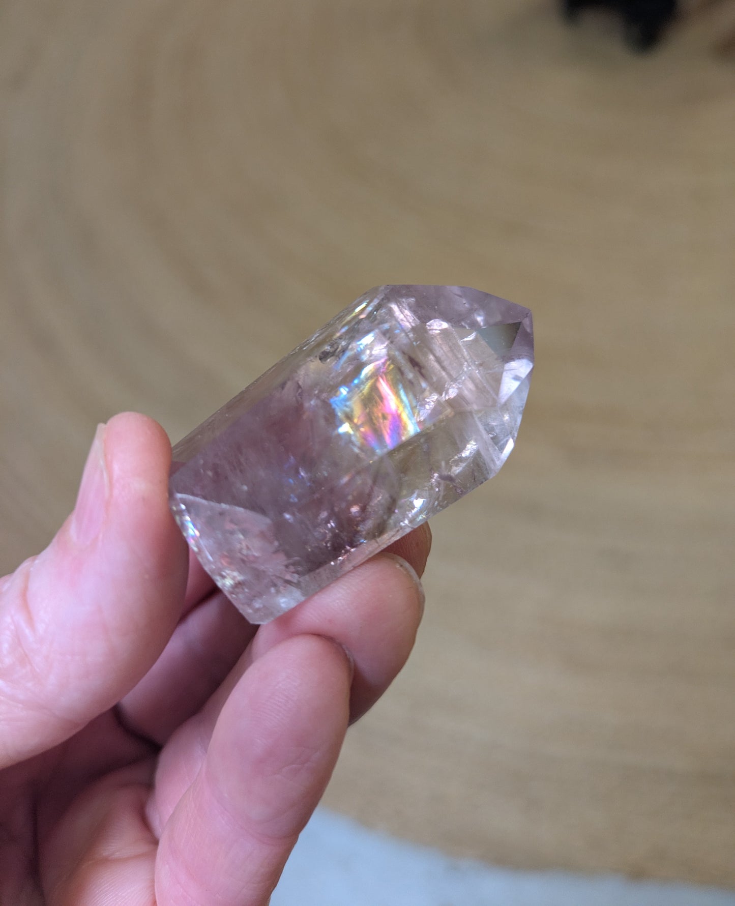 Polished Amethyst Quartz Tower with Powellite and Smokey Phantoms from Minas Gerais, Brazil