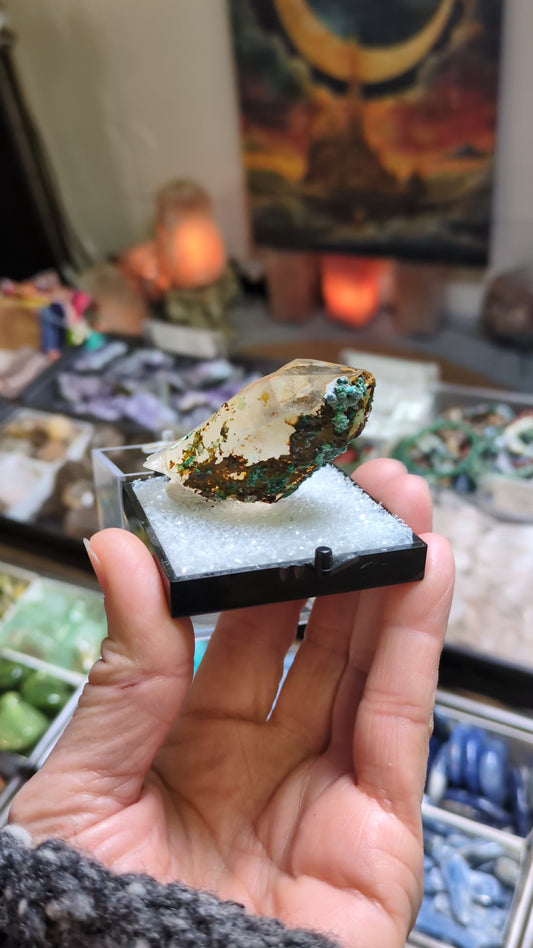 Chrysocolla on Quartz from Mina la Tentadora, Castrovirreyna, Huancavelina, Peru