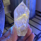 Polished Quartz Tower with Powellite and Smokey Phantoms from Minas Gerais, Brazil