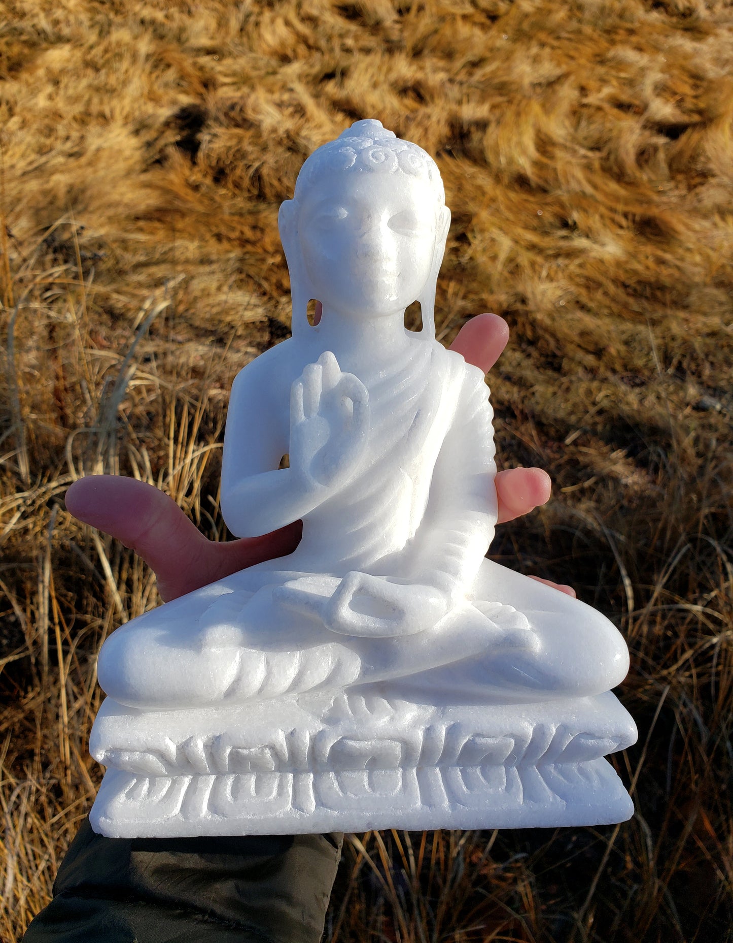 Marble Sitting Buddha, Carved and Polished in India (6 1/8 X 2 3/4 X 8 1/4 inches)