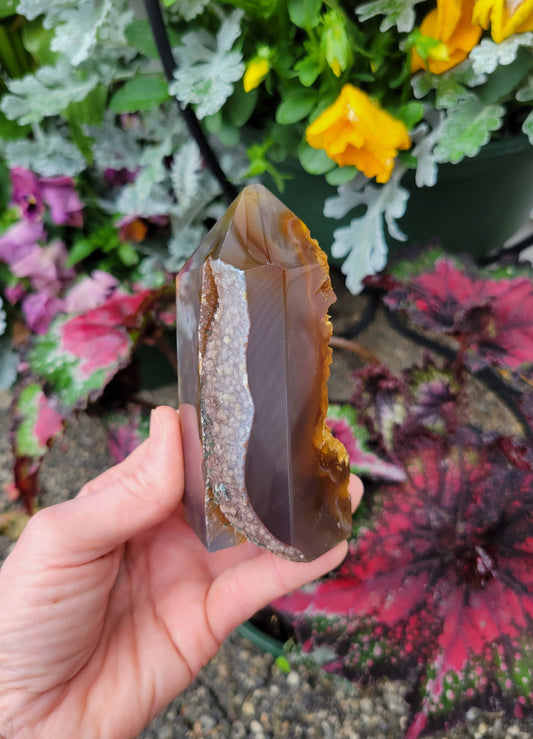 Agate Drusy Polished Tower from Brazil (W 2 1/4 X D 1 5/8 X H 4 1/8 inches)