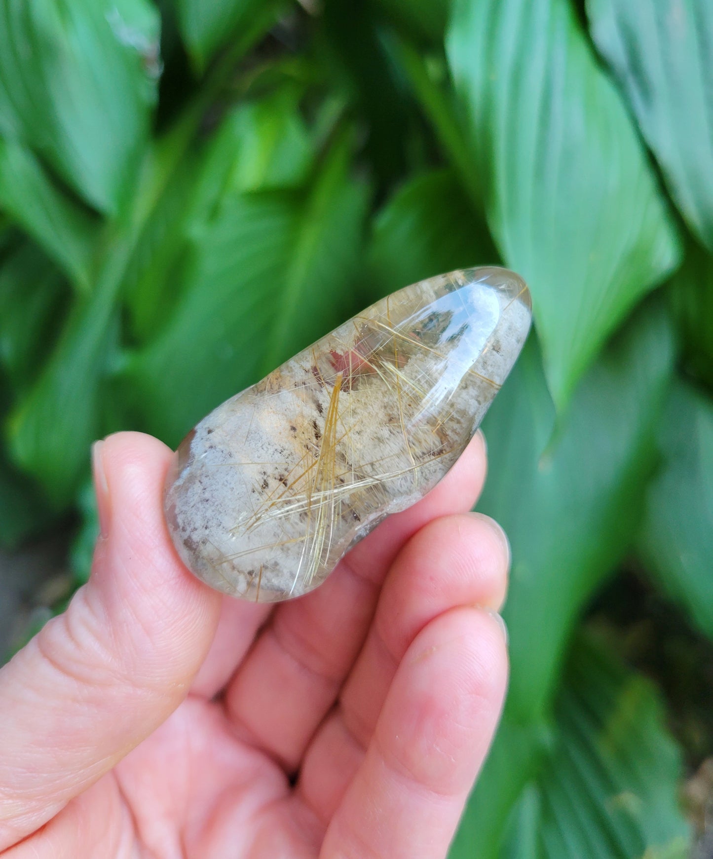 Rutilated and Polished Quartz Lens from Brazil (1 X 2 X 1 inches)