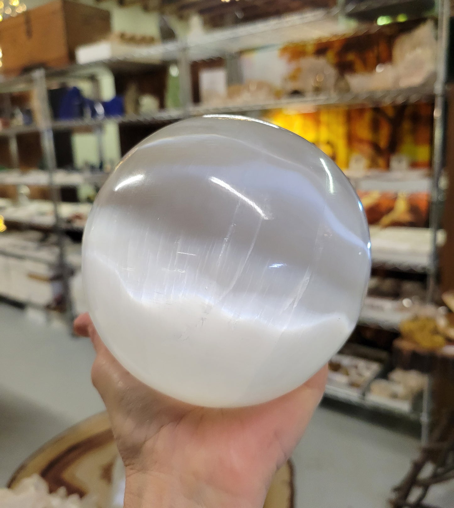Selenite Polished Sphere from Morocco (4 3/4-inch diameter, 120 mm)
