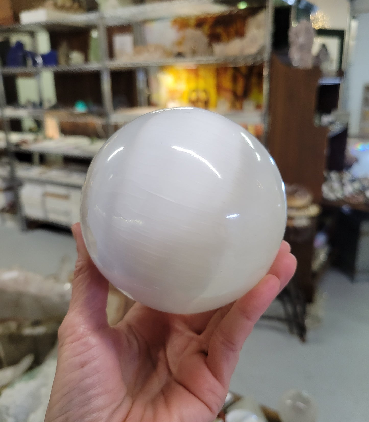 Selenite Polished Sphere from Morocco (3 3/4-inch diameter, 95 mm)