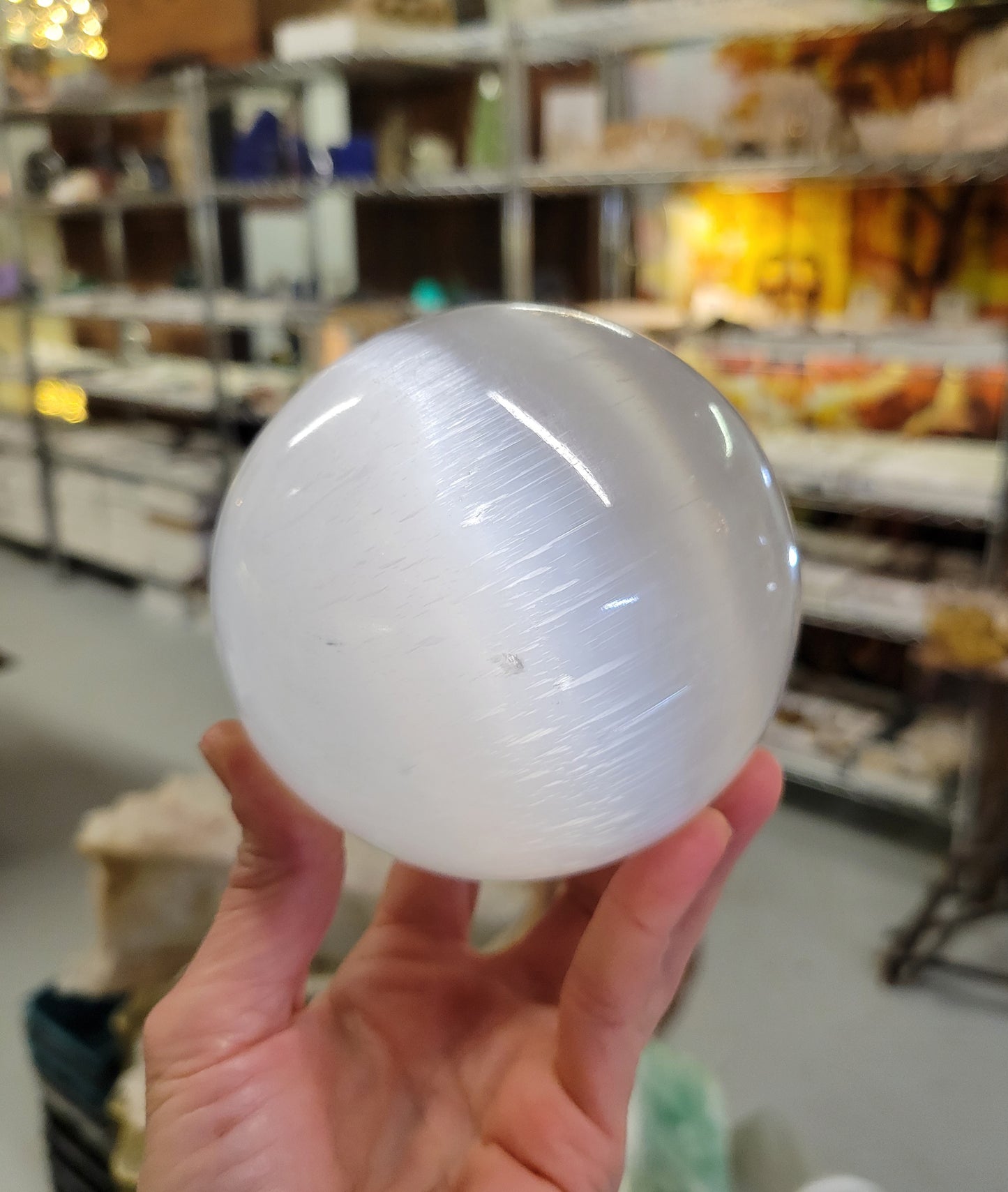 Selenite Polished Sphere from Morocco (3 3/4-inch diameter, 95 mm)