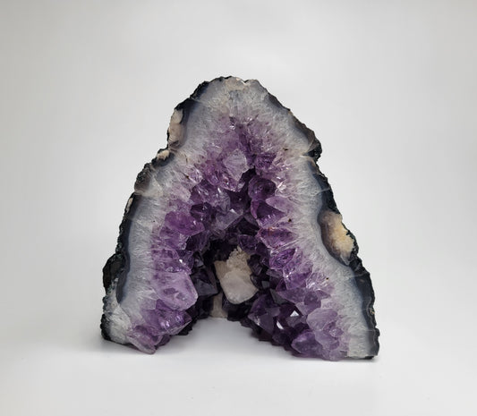 Amethyst Cathedral from Brazil, Cut and Partially Polished Geode (W 5 7/8 X D 3 X H 5 3/4 inches)