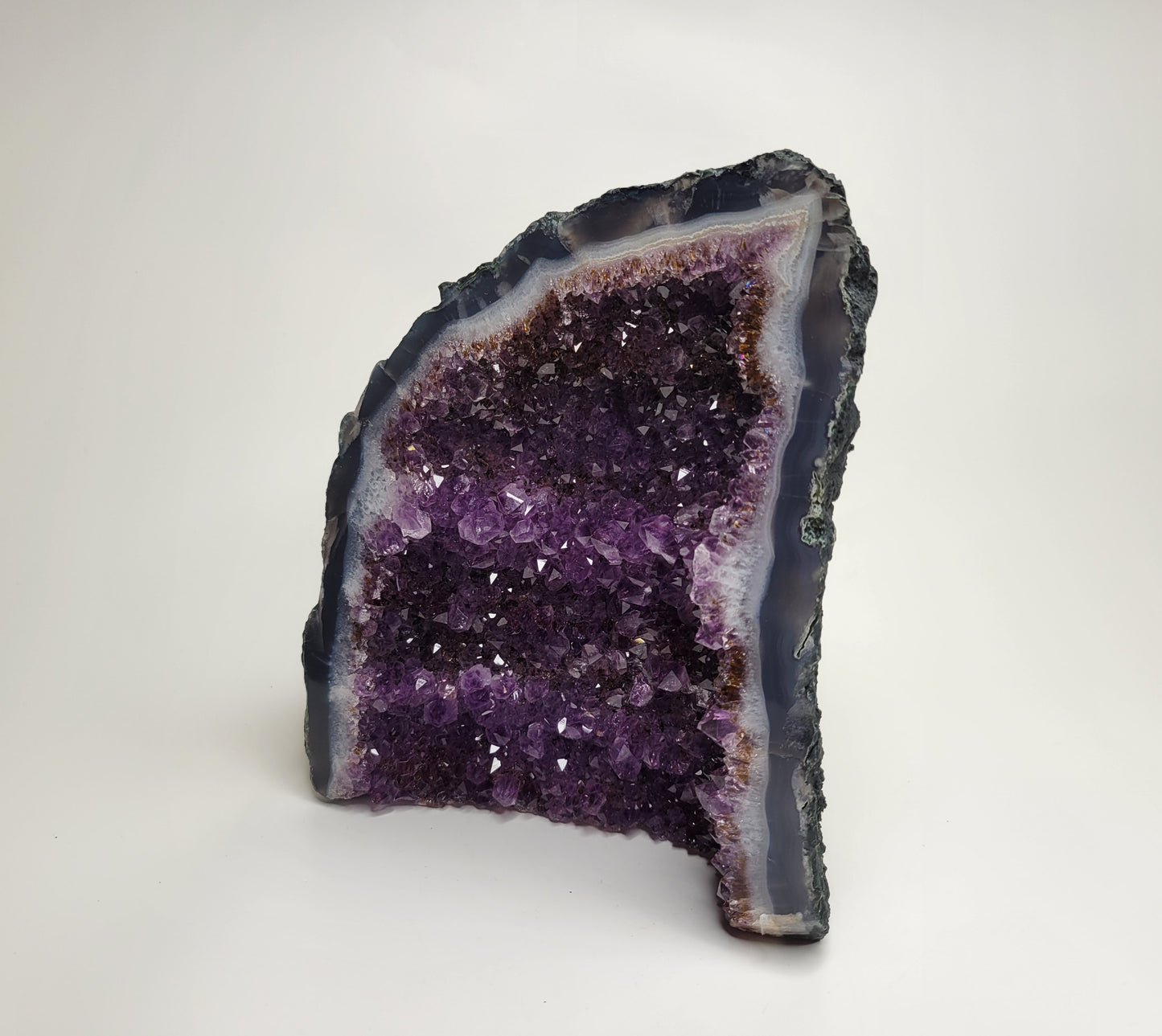 Amethyst Cathedral from Brazil, Cut and Partially Polished Geode (W 6 1/2 X D 3 X H 7 1/2 inches)