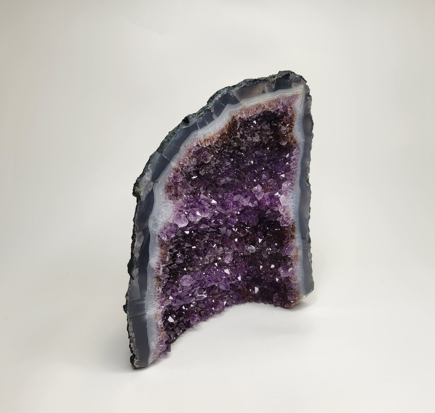 Amethyst Cathedral from Brazil, Cut and Partially Polished Geode (W 6 1/2 X D 3 X H 7 1/2 inches)