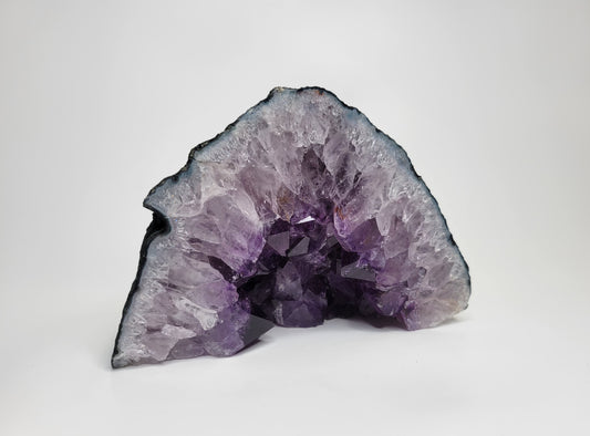 Amethyst Cathedral from Brazil, Cut and Partially Polished Geode (W 7 X D 4 X H 4 5/8 inches)