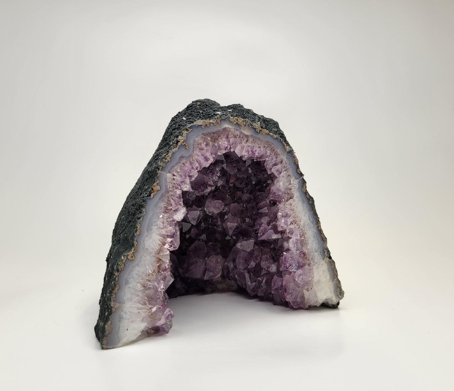 Amethyst Cathedral from Brazil, Cut and Partially Polished Geode (W 5 5/8 X D 4 X H 4 1/2 inches)