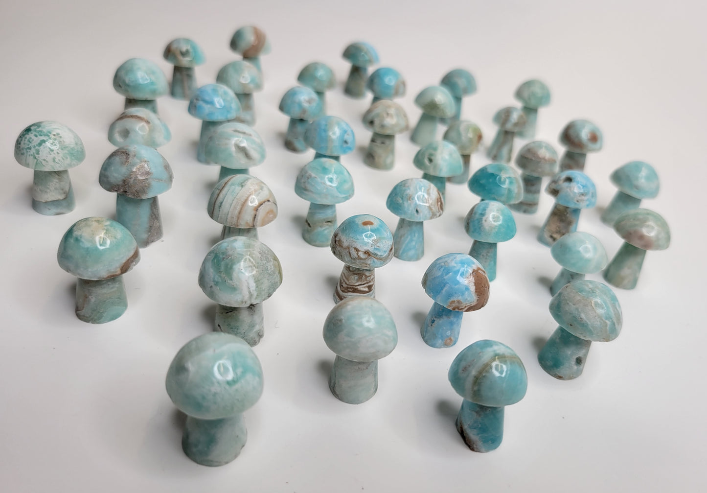 Mushroom Miniature Carved and Polished in Pakistan - Blue Aragonite (each approx. 1 inch)