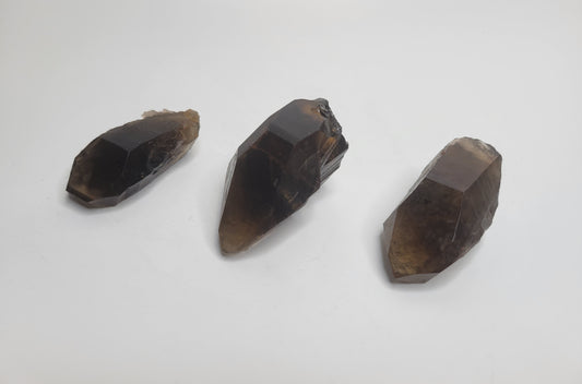 Smokey Citrine Specimen TRIO from Diamantina, Brazil (Lengths: 2 1/8 inches, 2 inches, 2 1/8 inches)
